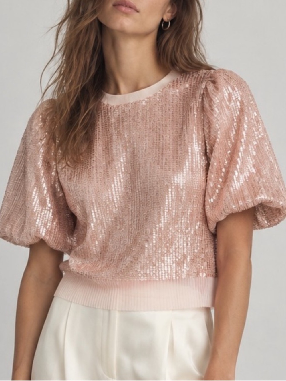 NWT Anthropologie Sarah Haan Puff Sleeve Sequin Back Bow Tie Top Size XS